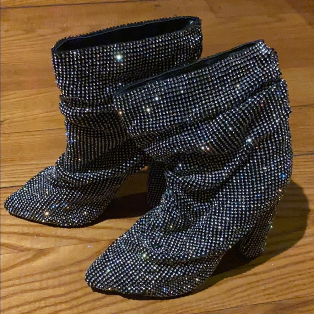 Slouchy, all over rhinestone booties